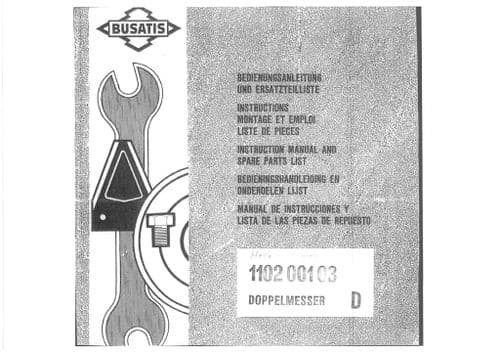 Busatis Knife Cutting System 1102 Operators Manual with Spare Parts List