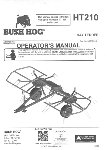 Bush Hog Hay Tedder HT210 Operators Manual