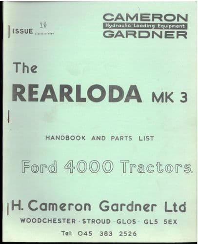 Cameron Gardner Rearloda/Rear Loader MK3 Ford 4000 Tractors Operators Manual & Parts List