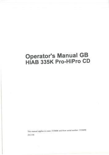 Cargotec Hiab Crane Lift 335K Pro-HiPro CD Operators Manual GB