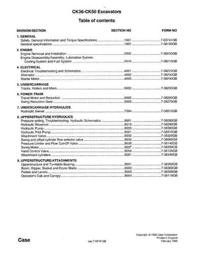 Case Crawler Excavator CK36 & CK50 Workshop Service Manual