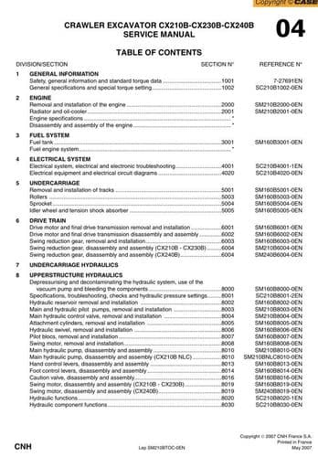 Case Crawler Excavator CX310B CX230B CX240B Workshop Service Manual