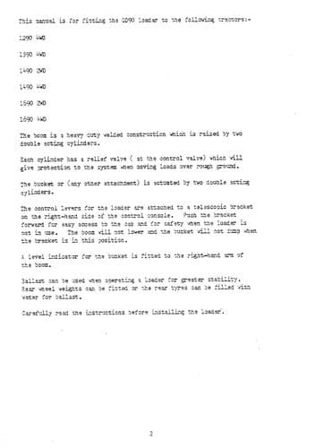 CASE David Brown QD90 Loader Fitting Instructions and Operators Manual - For 1290 1390 1490 1690