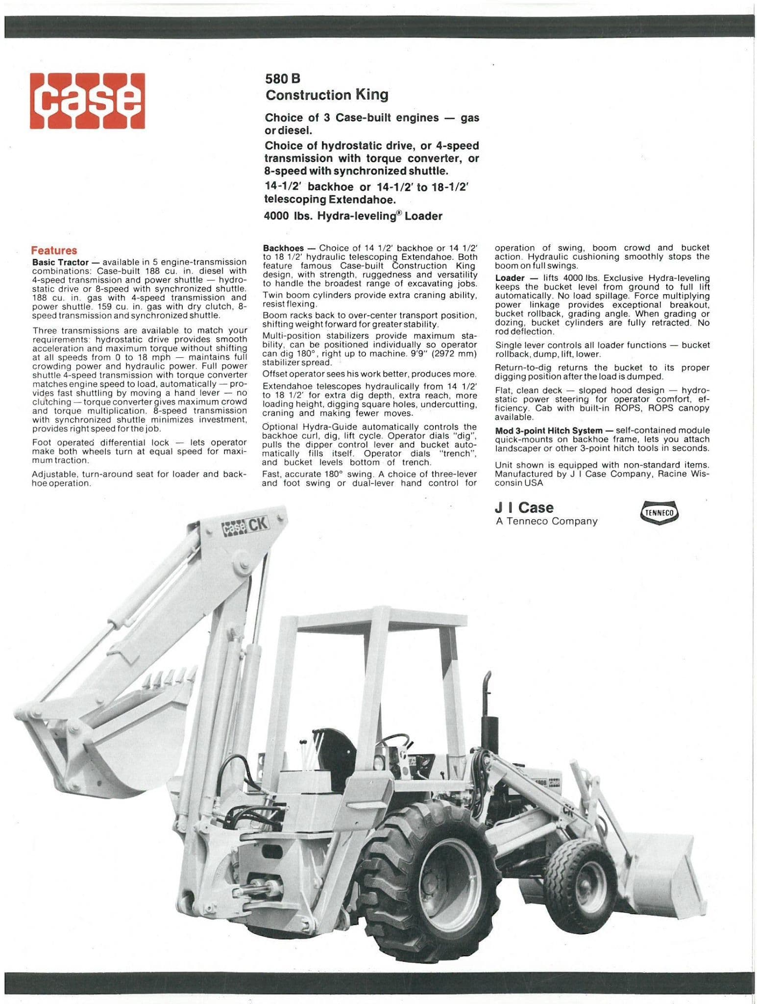 Case Digger Backhoe Loader 580B Construction King CK Brochure