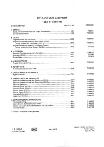 Case Excavator CK13 & CK15 Workshop Service Repair Manual