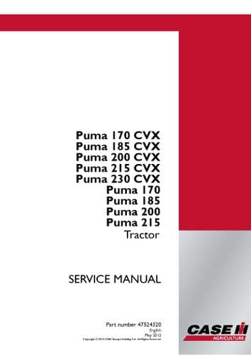 Case IH CVX Puma 170 185 200 215 230 Tractor Workshop Service Manual - PDF ONLY