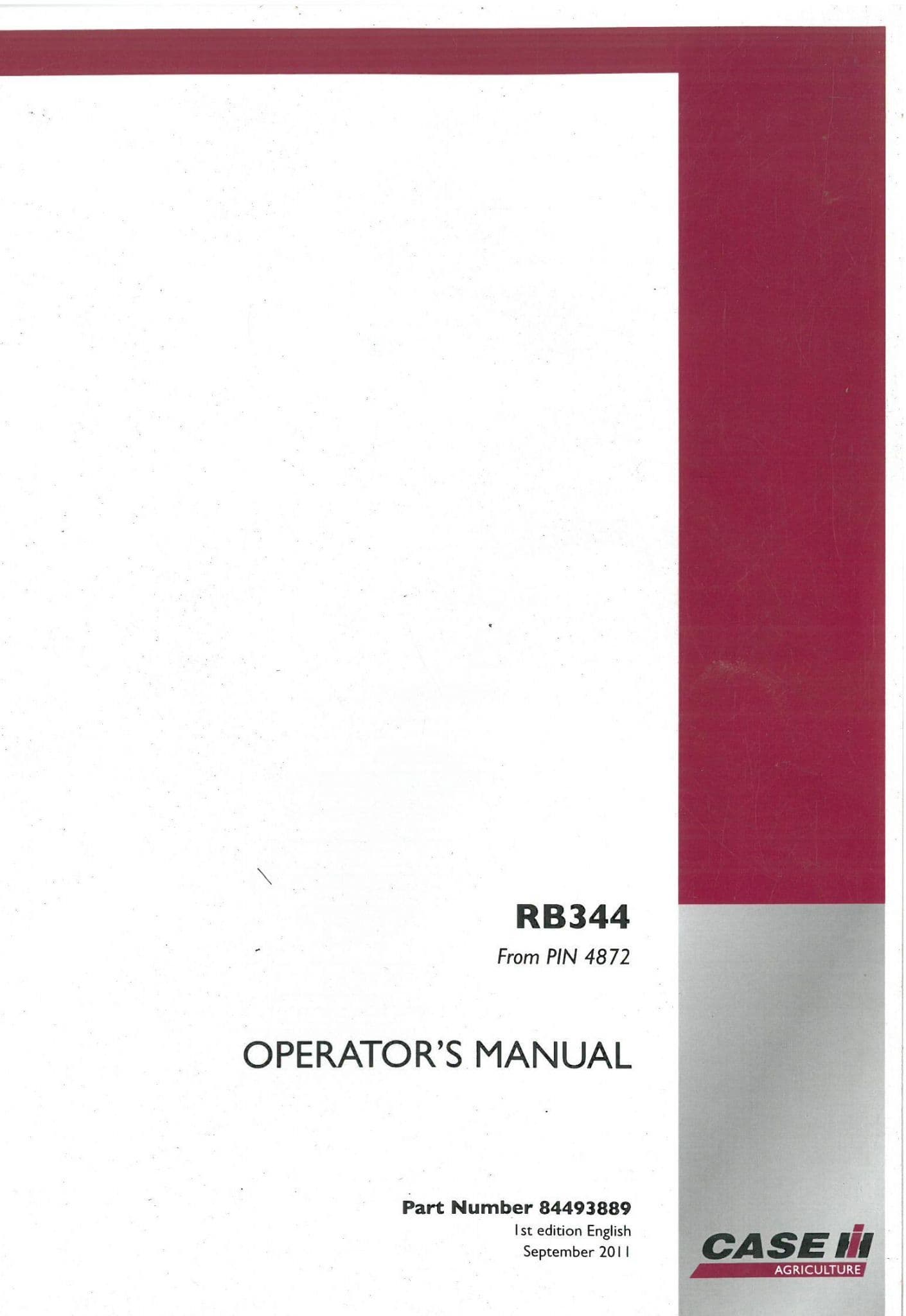 Case IH Round Baler RB344 Operators Manual - RB 344 - ORIGINAL MANUAL