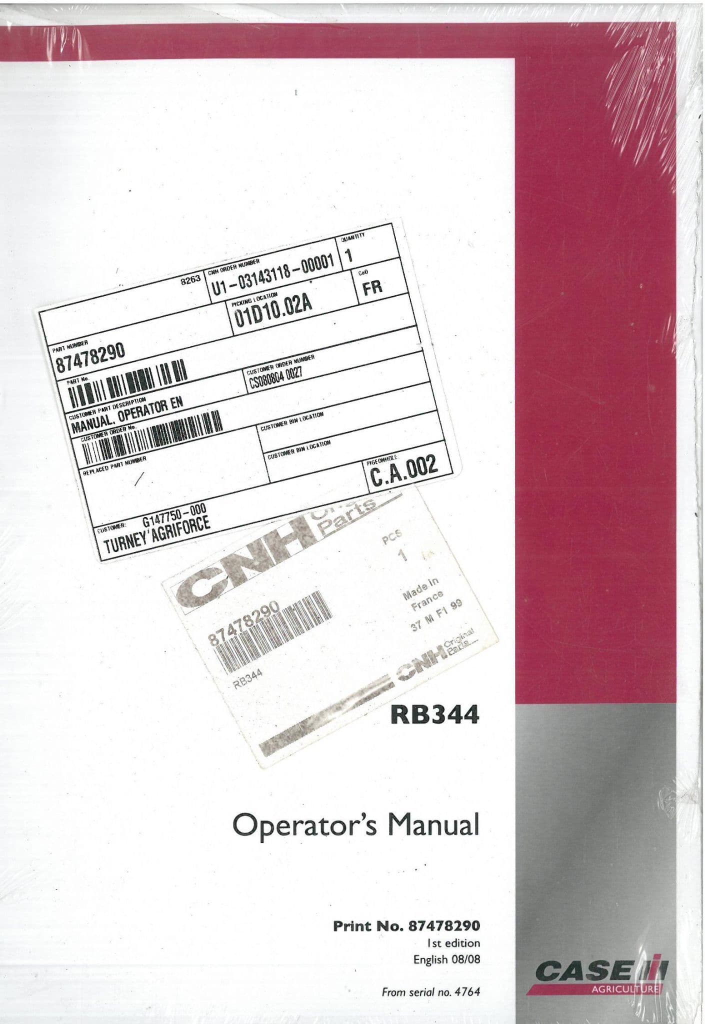Case R&b 344 Case IH Round Baler RB344 Operators Manual - RB 344 - ORIGINAL MANUAL 2008