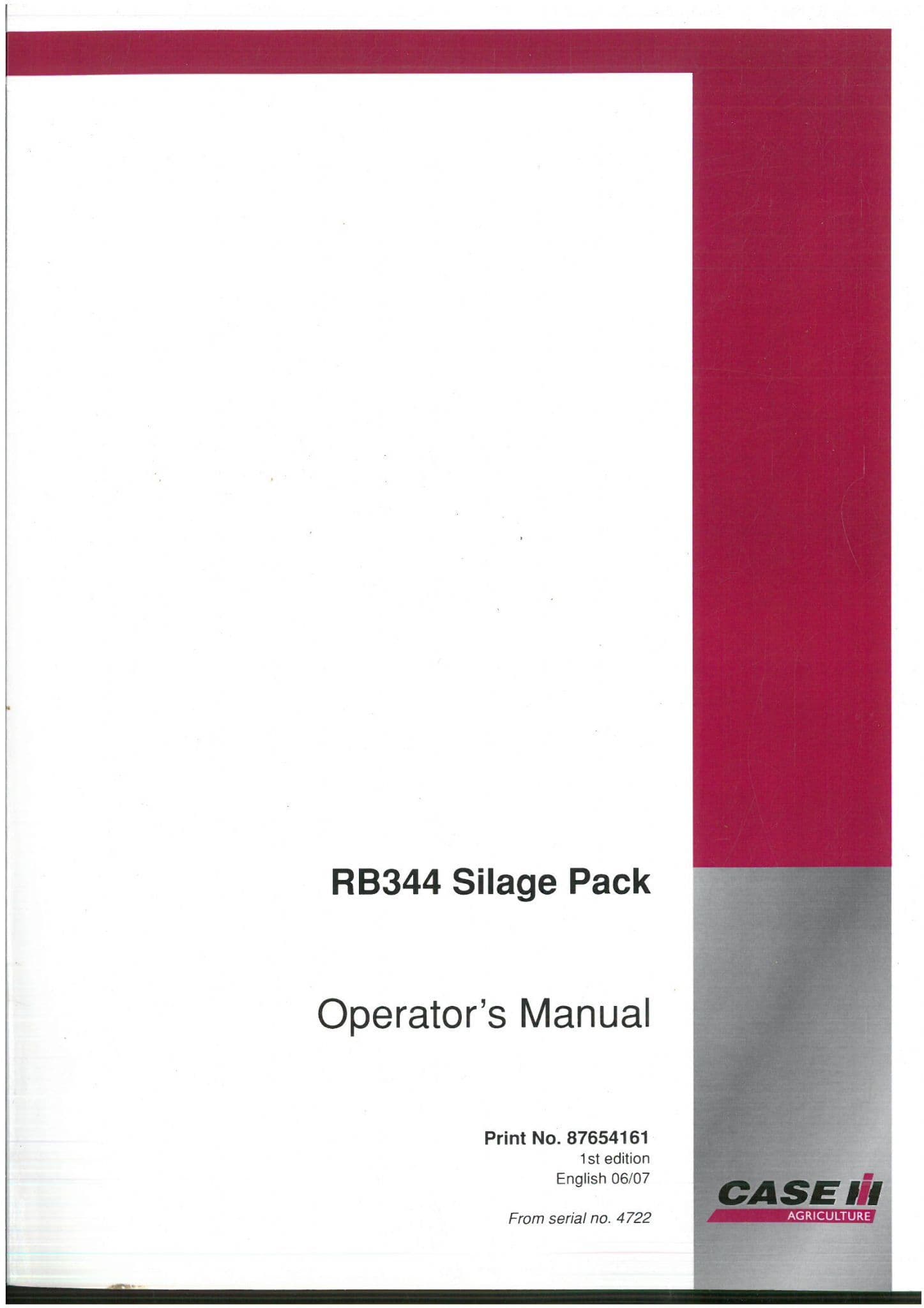 Case IH Round Baler RB344 Silage Pack Operators Manual - RB 344 - ORIGINAL