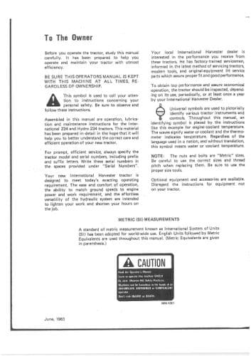 Case IH  Tractor 234 Operators Manual