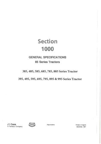 Case IH Tractor 395, 495, 595, 695, 795, 895 & 995  XL & Non XL Workshop Service Manual