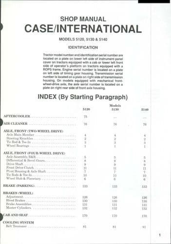 Case IH Tractor 5100 Series 5120 5130 5140  I&T Workshop Manual
