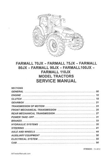 Case  IH Tractor Farmall 70JX 75JX 80JX 90JX 100JX 110JX  Workshop Service Repair Manual