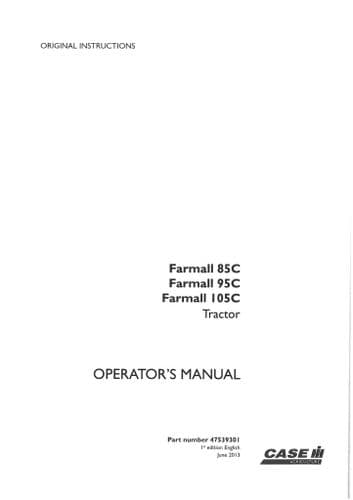 Case IH Tractor Farmall 85C 95C 105C Operators Manual