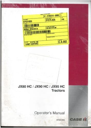 Case IH Tractor JX80 HC JX90 HC JX95 HC Operators Manual