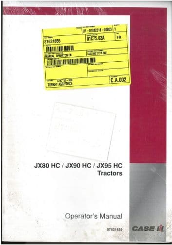 Case IH Tractor JX80 HC JX90 HC JX95 HC Operators Manual