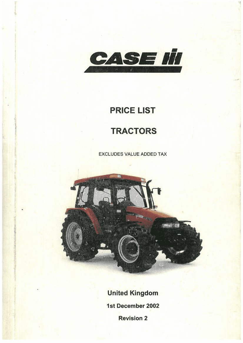 Case IH Tractor Price List 1 DECEMBER 2002 Revision 2