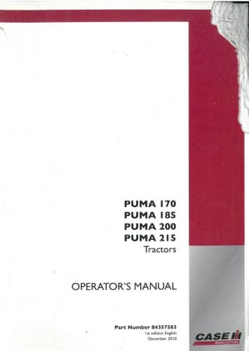 Case IH Tractor Puma 170 185 200 215  Operators Manual