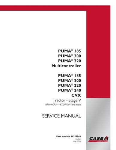 Case  IH Tractor PUMA 185 200 220 240 Multicontroller & CVX Workshop Service Manual - PDF ONLY