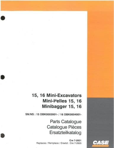 Case Mini Excavator 15 & 16 Parts Manual