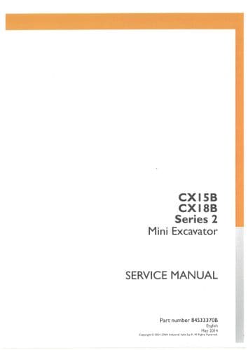 Case Mini Excavator CX15B & CX18B  Workshop Service Repair Manual