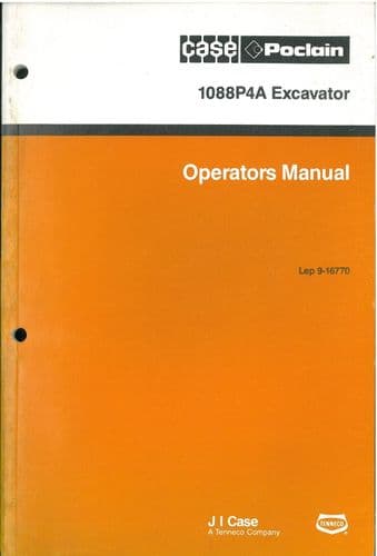 Case Poclain Wheeled Excavator 1088P4A Operators Manual