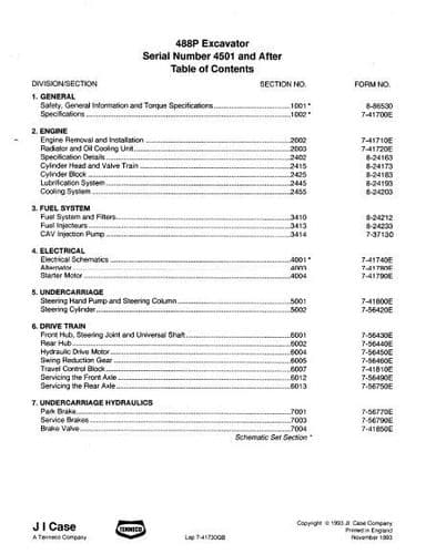 Case Poclain Wheeled Excavator 488P workshop Service Manual