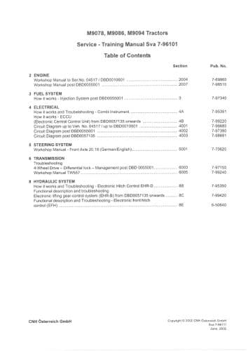 Case Steyr Tractor M9078 M9086 M9094 Service Training Manual