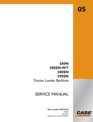 Case Tractor  Backhoe Loader Digger 580N 580SNWT 580SN 590SN Workshop Service Manual PDF ONLY
