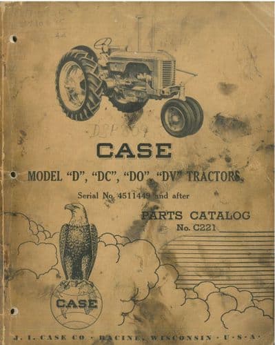 Case Tractor Model D, DC, DO & DV Series Parts Manual