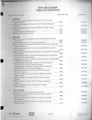 Case Uni-Loader 1818 Workshop Service Manual