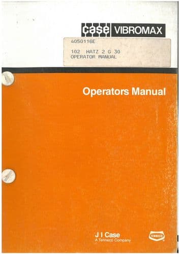 Case Vibromax 102 HATZ 2 G 30 Vibrating Tandem Roller Operators Manual