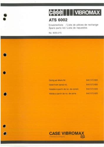Case Vibromax Roller ATS 6002 Parts Manual ATS6002