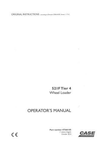 Case Wheel Loader 521F Tier 4 Operators Manual