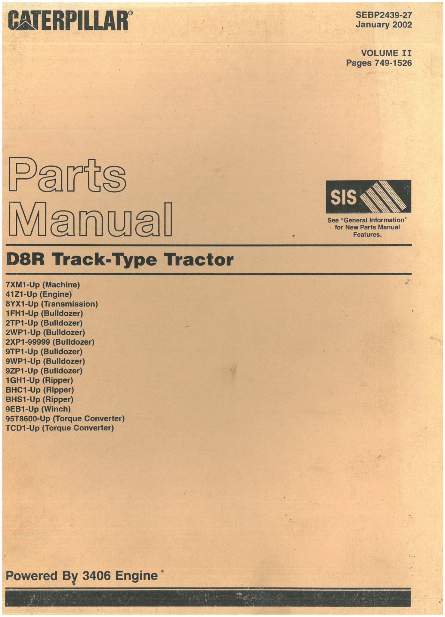 CAT Caterpillar D8R TrackType Tractor Parts Manual ORIGINAL