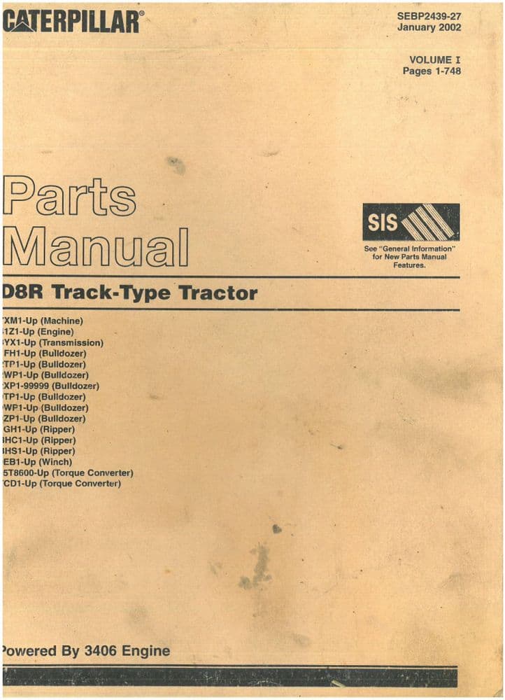 CAT Caterpillar D8R TrackType Tractor Parts Manual ORIGINAL
