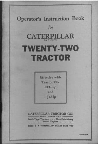 CAT Caterpillar Tractor Twenty - Two Operators Manual