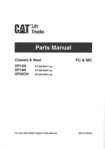 Caterpillar Forklift Lift Truck DP15N DP18N DP20CN Parts Manual