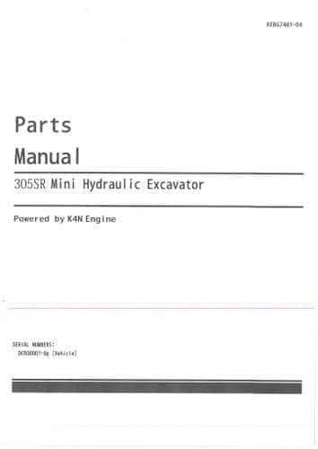 Caterpillar Mini Excavator 305SR Parts Manual