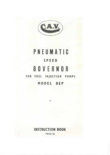 CAV Pneumatic Speed Govenor Model BEP Operators Manual