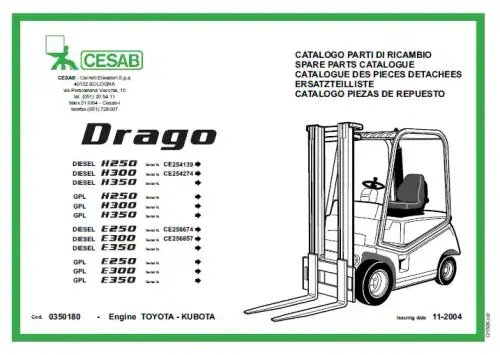 Cesab Forklift Truck Diesel & GPL H250 H300 H350 E250 E300 E350 Parts Manual