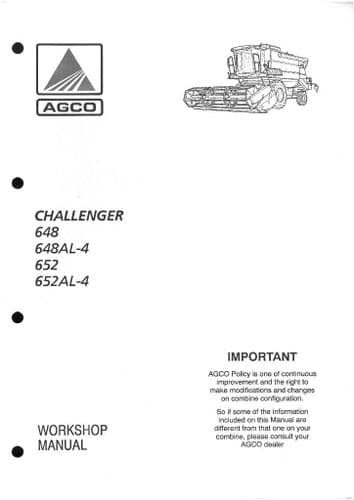 Challenger Combine 648, 648AL-4, 652, 652AL-4 Workshop Service Manual - 648 652 AL-4