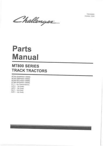 Challenger Tractor MT800 Series - MT835 MT845 MT855 MT865 Parts Manual