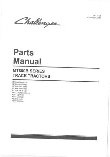 Challenger Tractor MT800B Series - MT835B MT845B MT855B MT865B MT875B Parts Manual