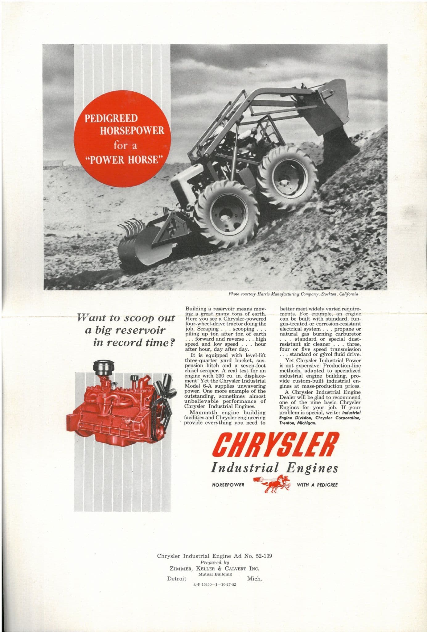 Chrysler Industrial Engine Poster Brochure - Power Horse Tractor Harris ...