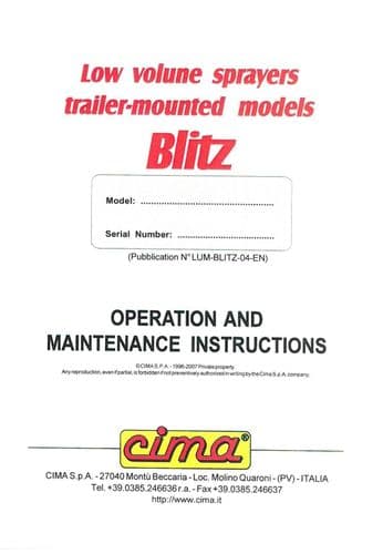 Cima Sprayer Blitz Operators Manual