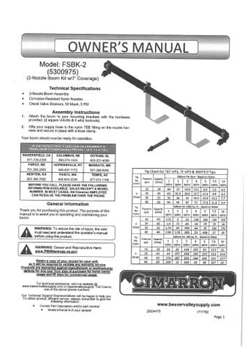 Cimarron 2 Nozzle Boom Kit FSBK2 Operators Manual