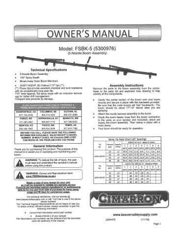 Cimarron 5 Nozzle Boom Kit FSBK5 Operators Manual