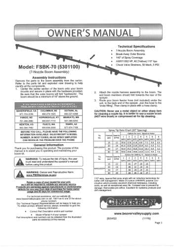 Cimarron 7 Nozzle Boom Kit FSBK70 Operators Manual