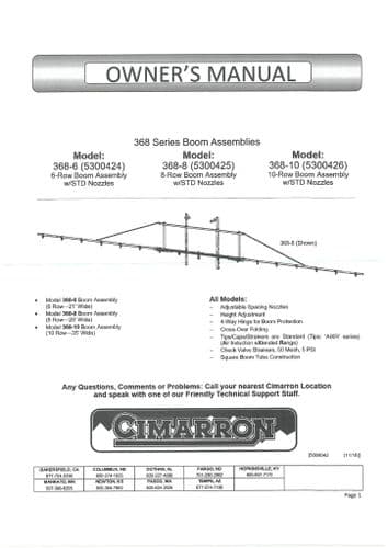 Cimarron Boom Assemblies 368-6 368-8 368-10 Operators Manual